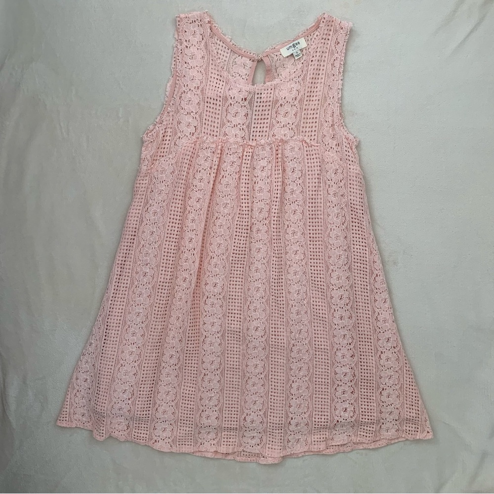 UMGEE Women’s Sleeveless Shift Dress Light Peach Delicate Rough Cut Lace Lined S - Picture 3 of 11